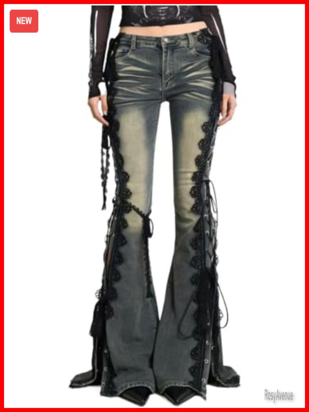 Y2K Punk Dragon Print Flare Jeans Low Rise Slim Fit with PU Belt